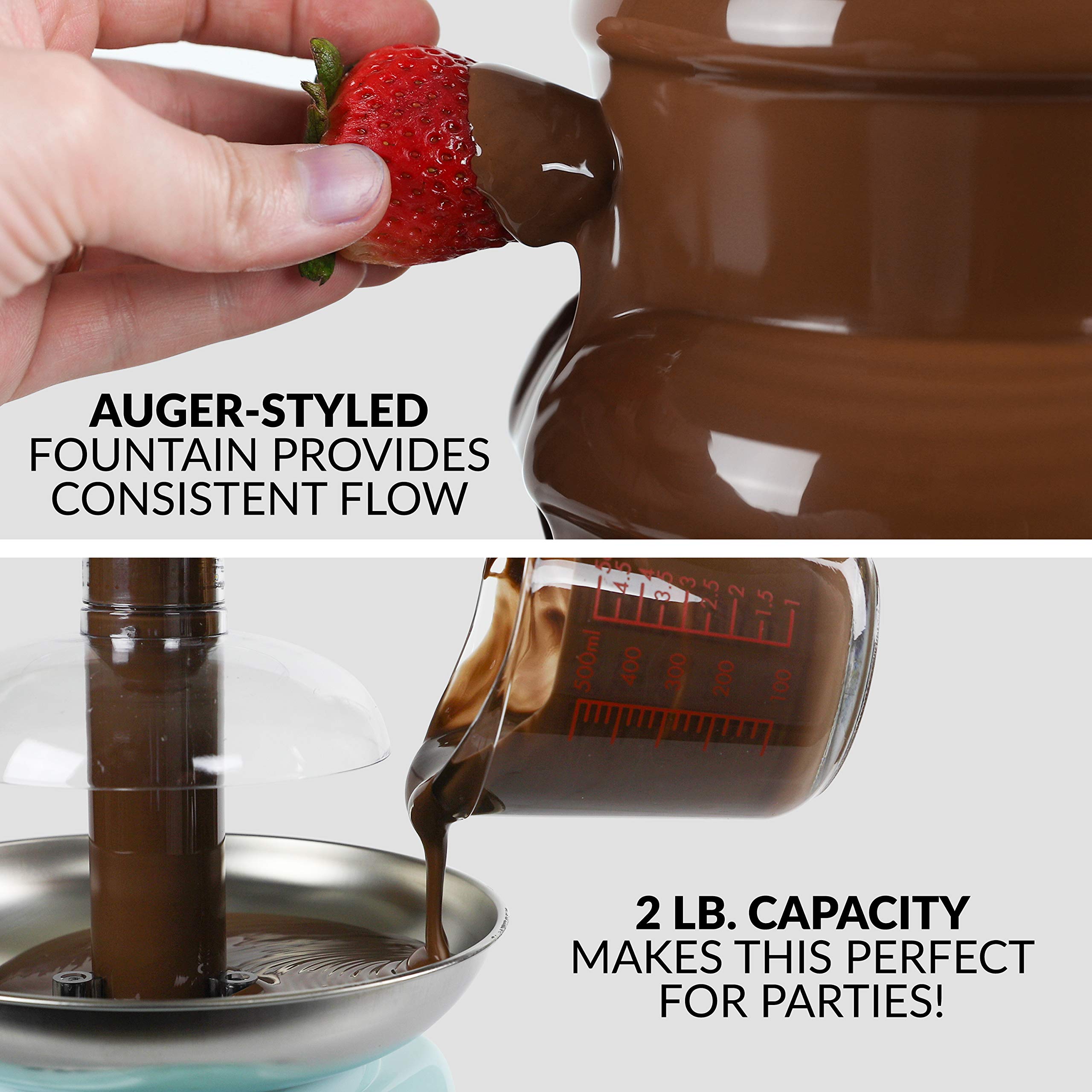 Nostalgia 4 Tier Electric Chocolate Fondue Fountain Machine for Parties - Melts Cheese, Queso, Candy, and Liqueur - Dip Strawberries, Apple Wedges, Vegetables, and More - 32-Ounce - Aqua