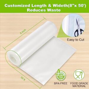 Bonsenkitchen Vacuum Sealer Bags, 8 in x 50 ft Rolls 2 Pack Seal Bags for Food Storage Saver, BPA Free, Commercial Grade Textured Food Roll Bags, Customized Size Bag for Sous Vide Cooking & Meal Prep