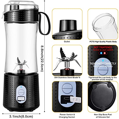 Handzee Portable Mini Blender - 13Oz USB Rechargeable Personal Size Blender | 6 Blades BPA-Free Plastic Cup Juicer For Shakes and Smoothies | Small Blender For Home Sports Outdoors Travel Blender