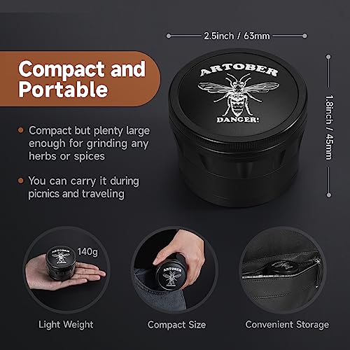 Artober Herb Grinder, 2.5 inch Aluminium Spice Grinder (Black)