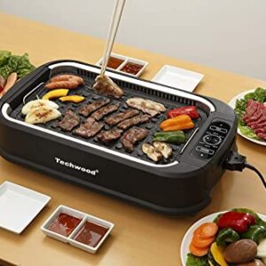 Indoor Grill, Techwood 1500W Smokeless Electric Grill with Non-Stick Grill Plates, Korean Grill with Temperature Control, Tempered Glass Lid, Dishwasher-Safe