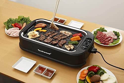 Indoor Grill, Techwood 1500W Smokeless Electric Grill with Non-Stick Grill Plates, Korean Grill with Temperature Control, Tempered Glass Lid, Dishwasher-Safe