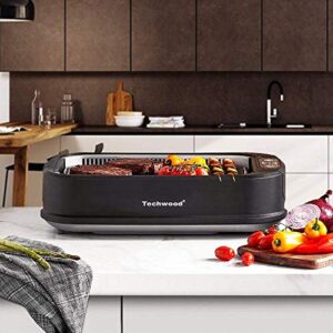 Indoor Grill, Techwood 1500W Smokeless Electric Grill with Non-Stick Grill Plates, Korean Grill with Temperature Control, Tempered Glass Lid, Dishwasher-Safe