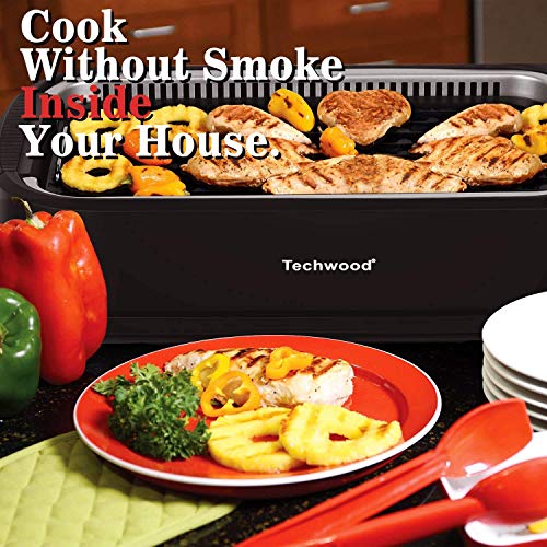 Indoor Grill, Techwood 1500W Smokeless Electric Grill with Non-Stick Grill Plates, Korean Grill with Temperature Control, Tempered Glass Lid, Dishwasher-Safe