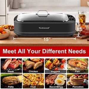 Indoor Grill, Techwood 1500W Smokeless Electric Grill with Non-Stick Grill Plates, Korean Grill with Temperature Control, Tempered Glass Lid, Dishwasher-Safe