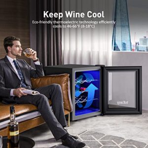 IsEasy Wine Cooler Refrigerator 12 Bottle Mini Wine Fridge Freestanding For Red, White, Champagne Wine Cellar with 46F-66F Digital Temperature Control, Double-Layer Tempered Glass Door