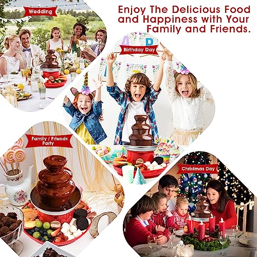 Chocolate Fountain, 3-Tier Mini Chocolate Fountain Machine with 4PCS Forks and Removal Serving Tray, Stainless Steel Electric Chocolate Fondue Fountain for Nacho Cheese, BBQ Sauce, Syrup, Ranch, Liqueurs 20-OZ