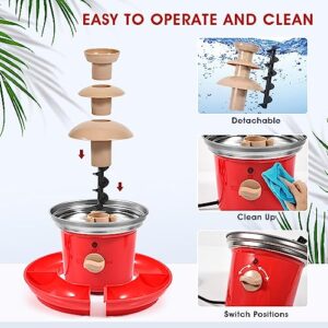 Chocolate Fountain, 3-Tier Mini Chocolate Fountain Machine with 4PCS Forks and Removal Serving Tray, Stainless Steel Electric Chocolate Fondue Fountain for Nacho Cheese, BBQ Sauce, Syrup, Ranch, Liqueurs 20-OZ