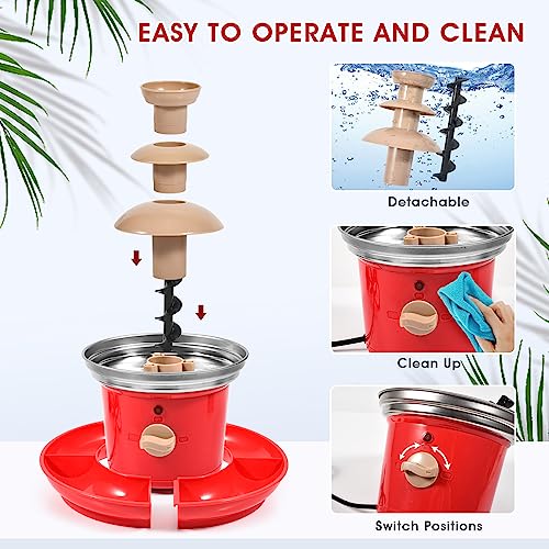 Chocolate Fountain, 3-Tier Mini Chocolate Fountain Machine with 4PCS Forks and Removal Serving Tray, Stainless Steel Electric Chocolate Fondue Fountain for Nacho Cheese, BBQ Sauce, Syrup, Ranch, Liqueurs 20-OZ