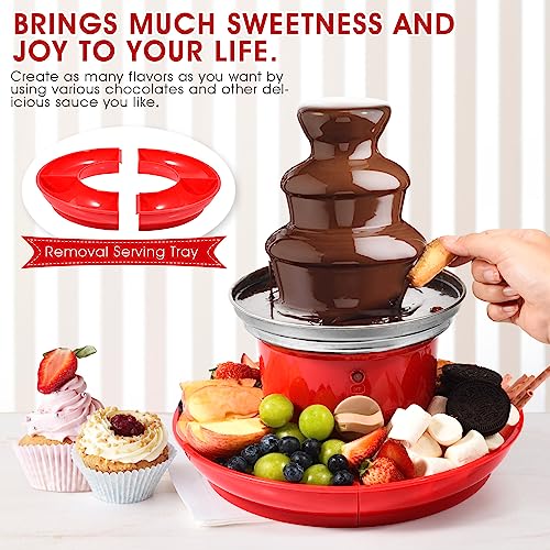 Chocolate Fountain, 3-Tier Mini Chocolate Fountain Machine with 4PCS Forks and Removal Serving Tray, Stainless Steel Electric Chocolate Fondue Fountain for Nacho Cheese, BBQ Sauce, Syrup, Ranch, Liqueurs 20-OZ