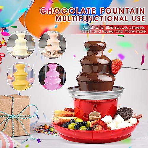 Chocolate Fountain, 3-Tier Mini Chocolate Fountain Machine with 4PCS Forks and Removal Serving Tray, Stainless Steel Electric Chocolate Fondue Fountain for Nacho Cheese, BBQ Sauce, Syrup, Ranch, Liqueurs 20-OZ