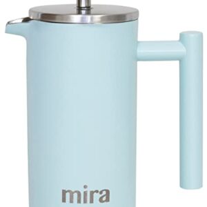 MIRA 12 oz Stainless Steel French Press Coffee Maker | Double Walled Insulated Coffee & Tea Brewer Pot & Maker | Keeps Brewed Coffee or Tea Hot | 350 ml (12 oz (350 ml), Pearl Blue)