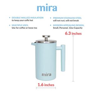 MIRA 12 oz Stainless Steel French Press Coffee Maker | Double Walled Insulated Coffee & Tea Brewer Pot & Maker | Keeps Brewed Coffee or Tea Hot | 350 ml (12 oz (350 ml), Pearl Blue)