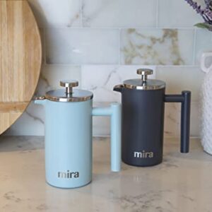 MIRA 12 oz Stainless Steel French Press Coffee Maker | Double Walled Insulated Coffee & Tea Brewer Pot & Maker | Keeps Brewed Coffee or Tea Hot | 350 ml (12 oz (350 ml), Pearl Blue)