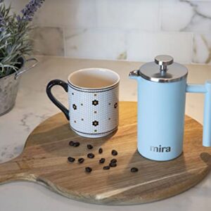 MIRA 12 oz Stainless Steel French Press Coffee Maker | Double Walled Insulated Coffee & Tea Brewer Pot & Maker | Keeps Brewed Coffee or Tea Hot | 350 ml (12 oz (350 ml), Pearl Blue)