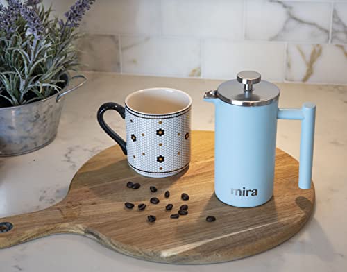 MIRA 12 oz Stainless Steel French Press Coffee Maker | Double Walled Insulated Coffee & Tea Brewer Pot & Maker | Keeps Brewed Coffee or Tea Hot | 350 ml (12 oz (350 ml), Pearl Blue)