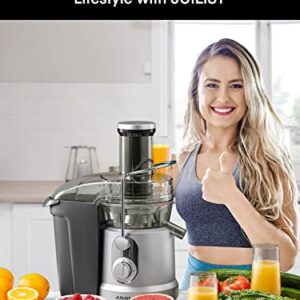 JUILIST Juicer Machines, 1000W Juicer Vegetable and Fruit with 3.2" Wider Mouth Food Chute, Easy to Clean, Large Power（1300W Peak）Juicer Extractor, 4S Fast Juicing & 2 Speeds Setting, Silver