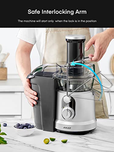 JUILIST Juicer Machines, 1000W Juicer Vegetable and Fruit with 3.2" Wider Mouth Food Chute, Easy to Clean, Large Power（1300W Peak）Juicer Extractor, 4S Fast Juicing & 2 Speeds Setting, Silver