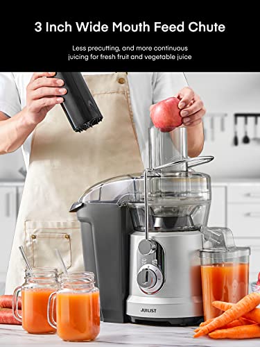 JUILIST Juicer Machines, 1000W Juicer Vegetable and Fruit with 3.2" Wider Mouth Food Chute, Easy to Clean, Large Power（1300W Peak）Juicer Extractor, 4S Fast Juicing & 2 Speeds Setting, Silver