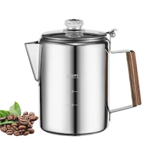 mereza coffee percolators stovetop for camping, percolator coffee pot camping stovetop stainless steel camping coffee maker outdoors home 9 cup no aluminum & plastic fast brew