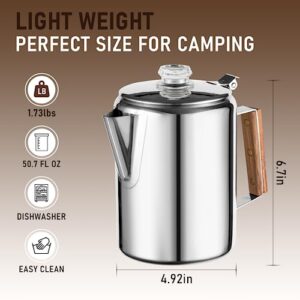 MEREZA Coffee Percolators Stovetop for Camping, Percolator Coffee Pot Camping Stovetop Stainless Steel Camping Coffee Maker Outdoors Home 9 Cup No Aluminum & Plastic Fast Brew