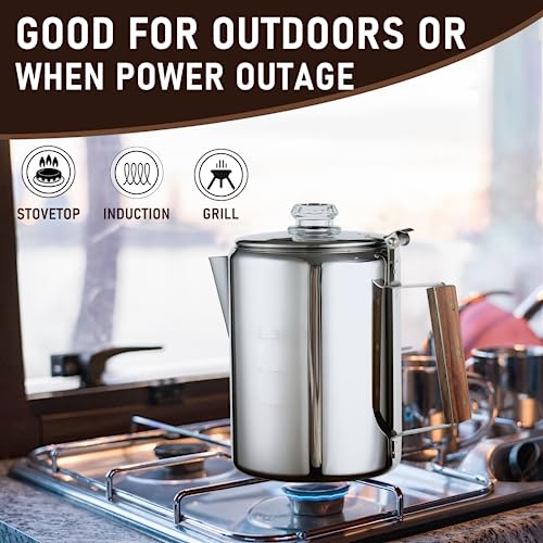 MEREZA Coffee Percolators Stovetop for Camping, Percolator Coffee Pot Camping Stovetop Stainless Steel Camping Coffee Maker Outdoors Home 9 Cup No Aluminum & Plastic Fast Brew