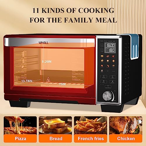 WHALL Toaster Oven Air Fryer, Max XL Large 30-Quart Smart Oven,11-in-1 Toaster Oven Countertop with Steam Function,12-inch Pizza,6 slices of Toast, 4 Accessories Included, Stainless Steel /1700W/R