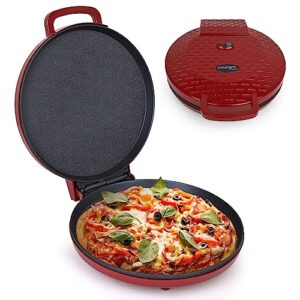 courant pizza maker 12 inch pizzas machine, newly improved cool-touch handle non-stick plates pizza oven & calzone maker, electric countertop oven for home or school, 12” indoor grill/griddle, red