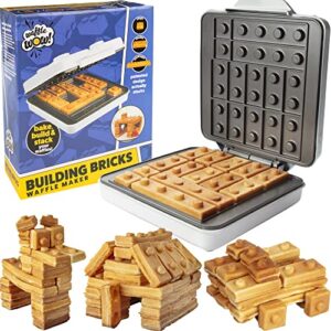 building brick electric waffle maker- cook fun, buildable waffles, pancakes in minutes - build houses, cars & more out of stackable waffles- bite sized easy to hold, nonstick iron, kids breakfast gift