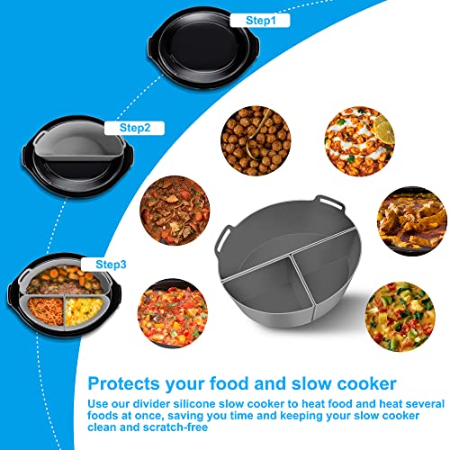 Slow Cooker Divider Liner Fits 6 QT Crockpot - 3PCS Silicone Crock Pot Liners for 6 Quart Slow Cookers, Reusable Slow Cooker Crock Pot Divider Insert, Leakproof & Dishwasher Safe, BPA Free