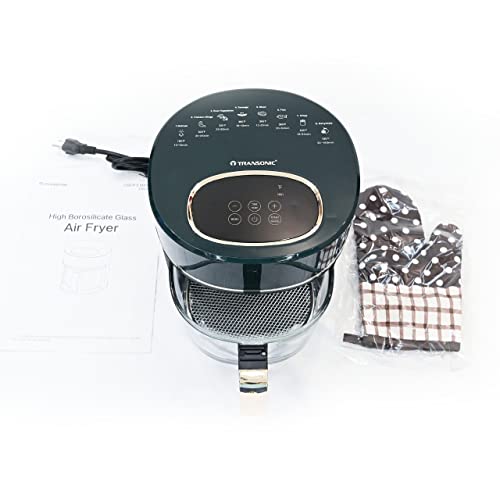 Transonic 1200W Air Fryer Oven 3.5 Quart Non Toxic Non Stick Easy Cleaning Borosilicate Glass Basket, 8 Cooking Presets, Touch Digital Controls