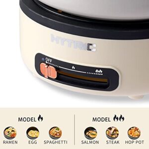 HYTRIC Electric Cooker, 2L Portable Electric Cooker with Foldable Handle, Non-Stick Electric Cooker with Dual Power Control for Camp, Dorm, Multi-Function Ramen Cooker for Oatmeal, Steak, Pasta, Camping Cooker