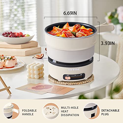 HYTRIC Electric Cooker, 2L Portable Electric Cooker with Foldable Handle, Non-Stick Electric Cooker with Dual Power Control for Camp, Dorm, Multi-Function Ramen Cooker for Oatmeal, Steak, Pasta, Camping Cooker