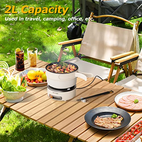 HYTRIC Electric Cooker, 2L Portable Electric Cooker with Foldable Handle, Non-Stick Electric Cooker with Dual Power Control for Camp, Dorm, Multi-Function Ramen Cooker for Oatmeal, Steak, Pasta, Camping Cooker