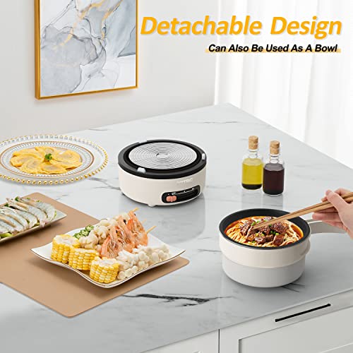 HYTRIC Electric Cooker, 2L Portable Electric Cooker with Foldable Handle, Non-Stick Electric Cooker with Dual Power Control for Camp, Dorm, Multi-Function Ramen Cooker for Oatmeal, Steak, Pasta, Camping Cooker