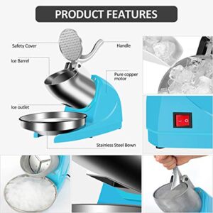 RRH Electric Ice Crusher - Stainless Steel Blade Shaved Ice Machine Snow Cone Maker - Cool Summer Ice Shaver, 110V, 220lbs/hr, Blue