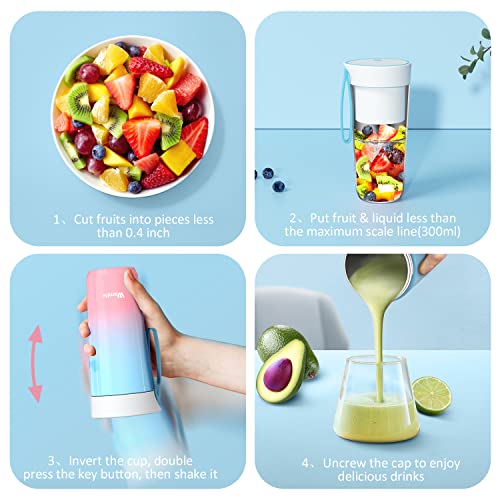 Wamife Portable Blender, Stainless Steel Personal Blender for Shakes and Smoothies, Rechargeable Smoothie Blender Keep Juice Fresh and Cold Mini Blender for Travel Sports