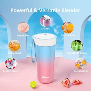 Wamife Portable Blender, Stainless Steel Personal Blender for Shakes and Smoothies, Rechargeable Smoothie Blender Keep Juice Fresh and Cold Mini Blender for Travel Sports