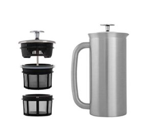 espro - p7 french press - double walled stainless steel insulated coffee and tea maker with micro-filter - keep drinks hotter for longer, perfect for home (brushed stainless steel, 32 oz)