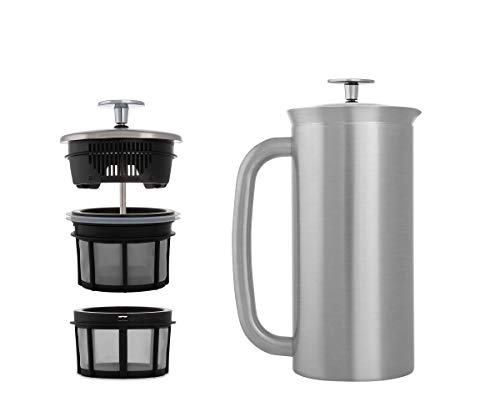 ESPRO - P7 French Press - Double Walled Stainless Steel Insulated Coffee and Tea Maker with Micro-Filter - Keep Drinks Hotter for Longer, Perfect for Home (Brushed Stainless Steel, 32 Oz)