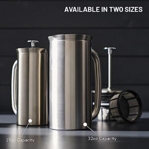 ESPRO - P7 French Press - Double Walled Stainless Steel Insulated Coffee and Tea Maker with Micro-Filter - Keep Drinks Hotter for Longer, Perfect for Home (Brushed Stainless Steel, 32 Oz)