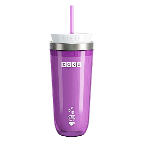 ZOKU Instant Iced Coffee Maker, Reusable Beverage Chiller Cools Hot Beverages in Minutes Without Dilution, Portable 11-ounce Tumbler With Spill-resistant Lid and Straw, Purple