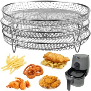 homaisson air fryer racks, three stackable 7.8 inch air fryer racks for 4.2qt - 5.8qt air fryers, stainless steel dehydrator air flow racks for ninja, gowise, phillips air fryers, ovens, press cookers (round)
