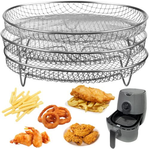 Homaisson Air Fryer Racks, Three Stackable 7.8 inch Air Fryer Racks for 4.2QT - 5.8QT Air fryers, Stainless Steel Dehydrator Air Flow Racks for Ninja, Gowise, Phillips Air Fryers, Ovens, Press Cookers (Round)