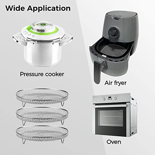 Homaisson Air Fryer Racks, Three Stackable 7.8 inch Air Fryer Racks for 4.2QT - 5.8QT Air fryers, Stainless Steel Dehydrator Air Flow Racks for Ninja, Gowise, Phillips Air Fryers, Ovens, Press Cookers (Round)