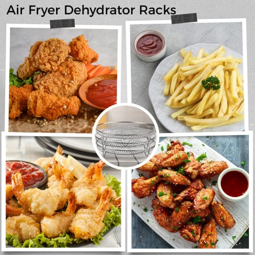 Homaisson Air Fryer Racks, Three Stackable 7.8 inch Air Fryer Racks for 4.2QT - 5.8QT Air fryers, Stainless Steel Dehydrator Air Flow Racks for Ninja, Gowise, Phillips Air Fryers, Ovens, Press Cookers (Round)