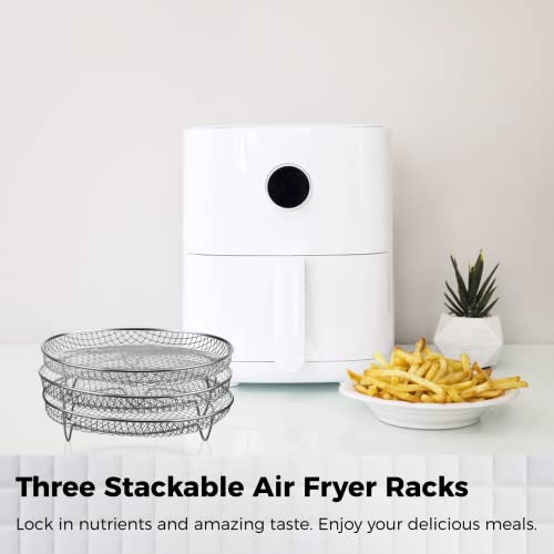 Homaisson Air Fryer Racks, Three Stackable 7.8 inch Air Fryer Racks for 4.2QT - 5.8QT Air fryers, Stainless Steel Dehydrator Air Flow Racks for Ninja, Gowise, Phillips Air Fryers, Ovens, Press Cookers (Round)