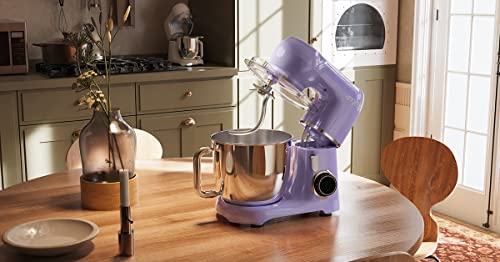Mini Angel Electric Stand Mixer, 5.5 Quarts, Dough Hook, Flat Beater, Wire Whisk Attachments, 10+P Speeds with Splash Guard, Lavender with DIY STICKERS