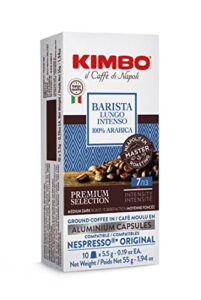kimbo 10 count espresso lungo capsules in aluminium - smooth & rich italian roast for nespresso machines
