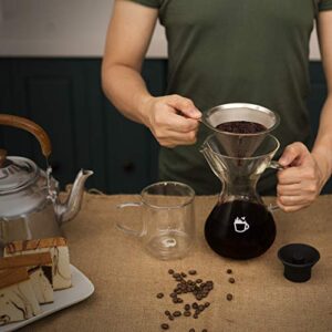 ParkBrew Pour Over Coffee Maker - set includes glass pourover carafe (up to 27 fl. oz.), heat retaining lid, and reusable coffee filter or dripper